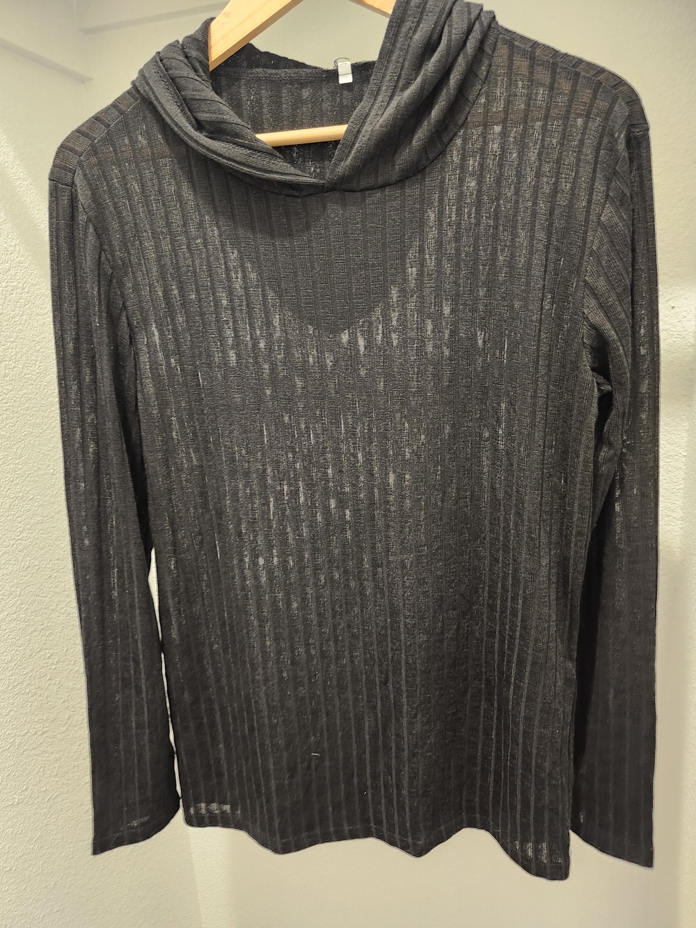 Lightweight Ribbed Cowl Neck Sweater - Black